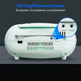 Medion E66476 Stereo Sound System (Boombox, CD-Player, MP3, Kassette, tragbarer Kassettenspieler für Kinder, UKW Radio, AUX, Kopfhörer, Netz & Batterie) grün