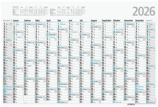 Glocken Wandplaner 2026 Format B2 blau, 70x47 cm