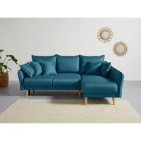 Home affaire Ecksofa Granbo L-Form, incl. Bettfunktion und Bettkasten, Federkern-Polsterung, Seitentasche blau