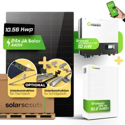 Solarscouts 10,56 kWp Komplettset Photovoltaikanlage | Ja Solar 440W | 10 kWh Growatt ARK H