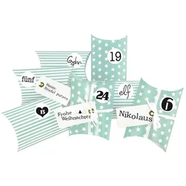 Frau Wundervoll DIY Adventskalender Christkind zum Befüllen türkis Sterne/Streifen
