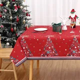 Weihnachten Tischdecke mit Stern Druck Polyester Tischdecke für Weihnachten Dekoration Abwaschbar Tischtuch Pflegeleicht Knitterfrei auslaufsiche Tischdecke, Rot,137x274cm