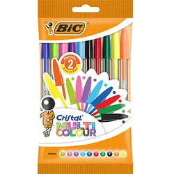 BIC Kugelschreiber CRISTAL MULTICO transparent, Schreibfarbe: farbsortiert, 10 St.