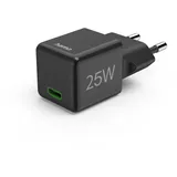 Hama Schnellladegerät (Ladegerät mit USB-C unterstützt Power Delivery und Qualcomm Quick Charge, 25 W, Super-Mini-Format 2,9 x 2,75 x 2,75 cm, ideal für Samsung) Schwarz