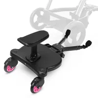 Jaxguom Buggy Board mit Sitz, Kiddy Board für Kinderwagen, Universal Trittbrett mit abnehmbarem Sitz, 360 Grad Doppelrad, verstellbar, bis 25 kg, Rosa