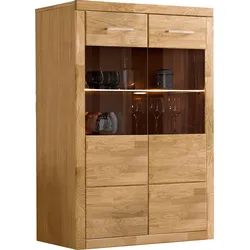 Vitrine HOME AFFAIRE, braun (eiche teilmassiv), Holzwerkstoff eichefarben (Korpus) / Massivholz Eiche (Front), Holz teilmassiv, Schränke