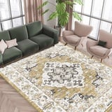 Vamcheer Teppich Wohnzimmer Teppich Vintage-Kurzflor Outdoor Teppich, Flauschig Schlafzimmer Teppich Weich Esszimmer Teppich, Waschbarer Teppiche, rutschfest Kunstwolle Teppich, 160x230 cm, Gold