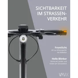 Vmax E-Scooter mit Straßenzulassung mit Blinkern, Elektroroller Max.20km/h, 35 km Reichweite - Schwarz