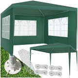 tectake® Pavillon 3x3 m, Zelt groß, wasserdicht, für Garten und Camping, Gartenpavillon, Partyzelt, Event Shelter, Festzelt, Gartenpavillon 3x3 m mit 3 Seitenwänden mit Fenstern, inkl. Heringe - grün