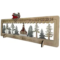 LED beleuchteter Holz-Adventskalender, geschnitztes Holz, Weihnachtsszene, Countdown-Kalender mit LED-Lichtern und Baumhaus