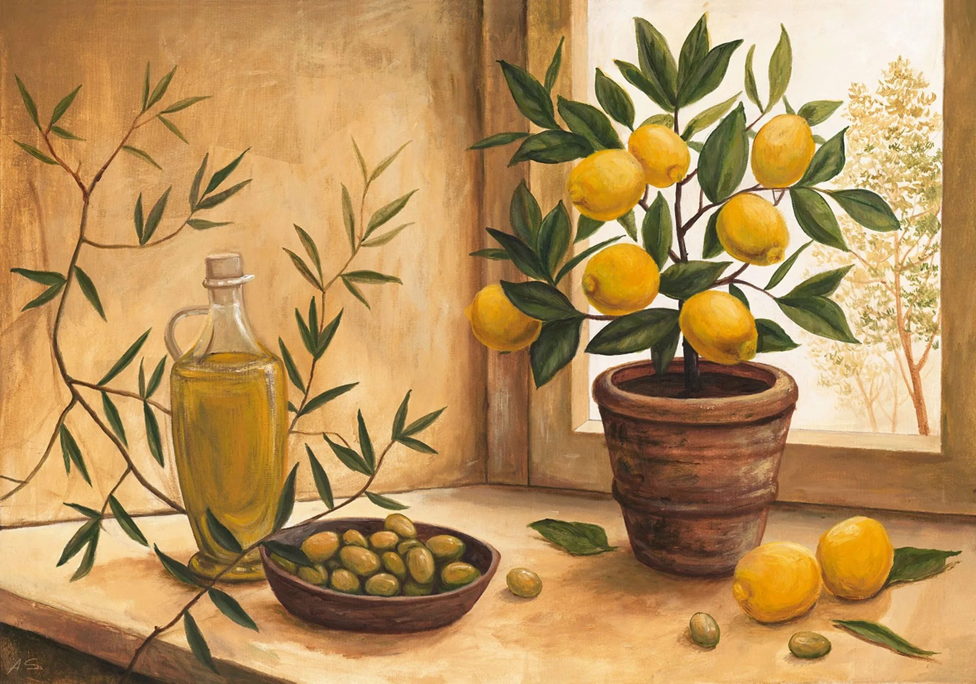 Kunstdruck HOME AFFAIRE "A. S.: Olive and lime" Bilder Gr. B/H: 99 cm x 69 cm, beige (cremefarben) Kunstdrucke 9969 cm