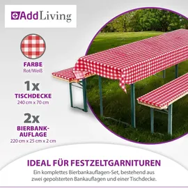 AddLiving Bierbankauflage 240 x 70 cm rot/weiß 3-tlg.