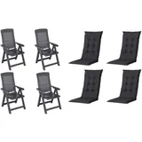 PROGARDEN Tampa Klappsessel 60 x 61 x 109 cm anthrazit 4 St. inkl. 4 x Auflagen schwarz