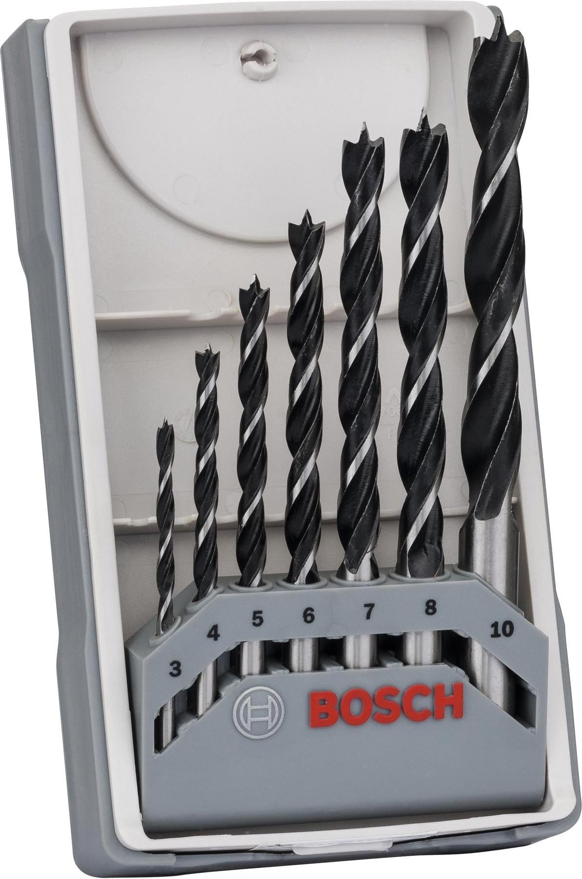 Bosch Professional Zubehör, Bohrereinsatz, 7-tlg. Holzbohrer-Set, 3–10 mm (7 mm, 8 mm, 10 mm, 4 mm, 3 mm, 5 mm, 6 mm)