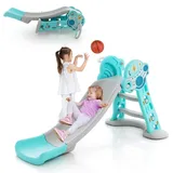 HOMASIS Kinder Rutsche, 3 in 1 Kinderrutsche mit Leiter & Basketballkorb, Kinder Spielplatz mit Basketball & Pumpe, Freistehende Rutsche für ab 18 Monaten, Rutsch Indoor & Outdoor (Blau)