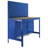 PROREGAL® Werkbank Werkbank Buffalo mit Werkzeugwand und Schrank, (2 verschiedene Größen (HxBxT 144,5 x 90/120 x 61 cm), Traglast 600kg, Verschiedene Farben) blau 90 cm x 144,5 cm x 61 cm