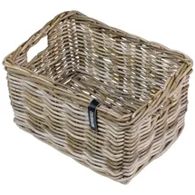 Basil DAX S Rattan Fahrradkorb, Stilvoller rechteckiger Aufbewahrungskorb für Vorderradgepäckträger, Grau, Handgeflochten, 20 l Volumen, Ideal für Damen- und Herrenfahrräder