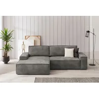 OTTO home Ecksofa SHERWOOD Vintage Lederoptik L-Form, 267 cm, Schlaffunktion mit Bettkasten (210x136 cm), Cord, Vintage, Samtvelours grau
