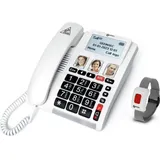 Geemarc CL9000 - 4G Schnurgebundenes Notruftelefon mit Notrufarmband, Telefon, Weiss