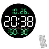 Digitale LED-Wanduhr mit Temperatur und Hygrometer, multifunktionales Display, modernes Design, LED-Digitaluhren für Heimbüro (grün)