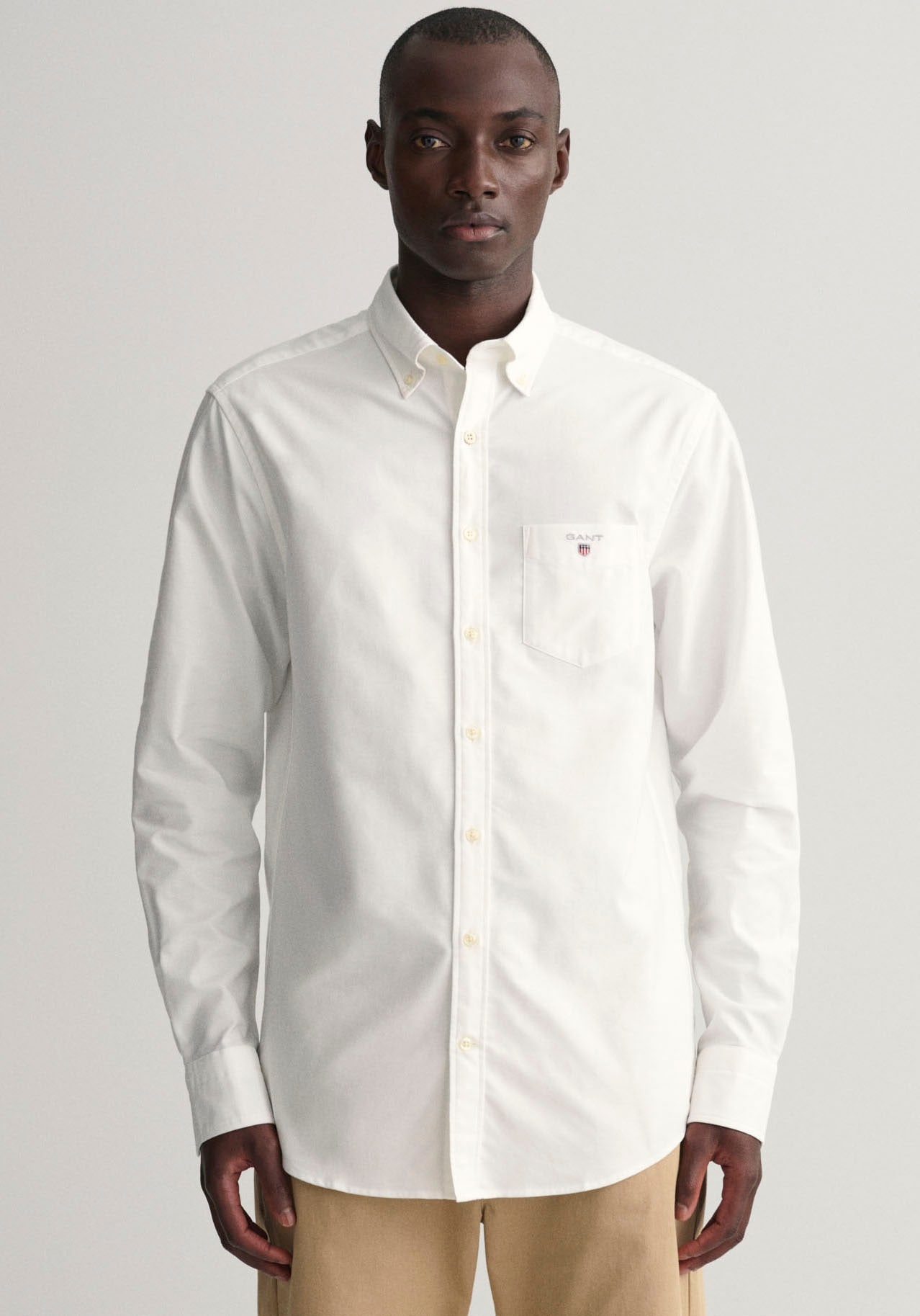 Langarmhemd GANT "Regular Fit Oxford Hemd strukturiert langlebig dicker" Gr. XL (43/44), N-Gr, weiß (white) Herren Hemden Langarm