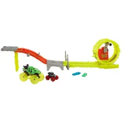 Hot Wheels Monster Trucks Track Set mit 2 übergroßen Trucks – Skelesaurus & mehr