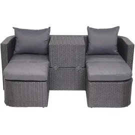 Mendler 3in1-Garnitur HWC-J37, Garten-/Lounge-Set Sonneninsel, Spun Poly Poly-Rattan MVG ~ anthrazit, Kissen dunkelgrau