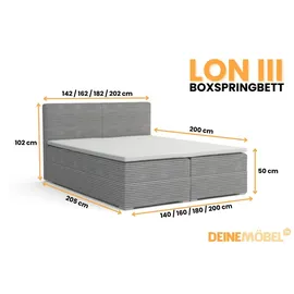 dein schlaf 24 BOXBETT LON III 160/200 in Cord Hellgrau H4 - Hellgrau