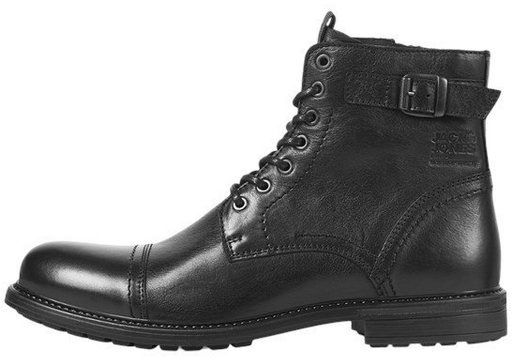 Jack & Jones Jack & Jones Herren Schuhe Leder-Stiefel-JfwShelby-Boots Stiefeletten Schnürstiefelette schwarz EU 43