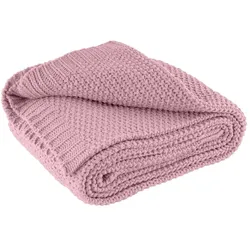 wometo Kuscheldecke Strick OEKO-TEX 140x190 rosa - warme weiche Strickdecke mit edlem und schlichten Strickmuster