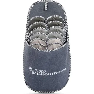 Onvaya ONVAYA® ABS Gästepantoffel | Willkommen grau | 6er Set | Antirutsch Sohle | Hausschuhe | Filzpantoffel | Gr. 36-45 Gästehausschuhe - Grau