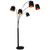 Design Bogenlampe LEVELS 200cm schwarz gold 5 Leinen Schirmen Stehlampe Stehleuchte Leselampe