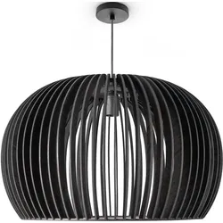 PACO HOME Pendelleuchte "PULU", schwarz, Ø 55cm H: 34,5cm, Lampen, Pendelleuchte Holz Esstischlampe Skandinavisch Korb Boho E27 Vintage