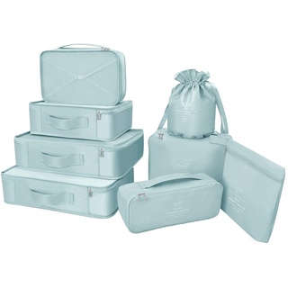 BETLLEMORY Koffer Organizer Reise Kleidertaschen 8 Sets/7 Farben Travel Gep?ck Organisatoren enthalten wasserdichte Schuh-Aufbewahrungsbeutel Bequeme Kompressions Beutel für Reisen für Reisen ,Grau Blau