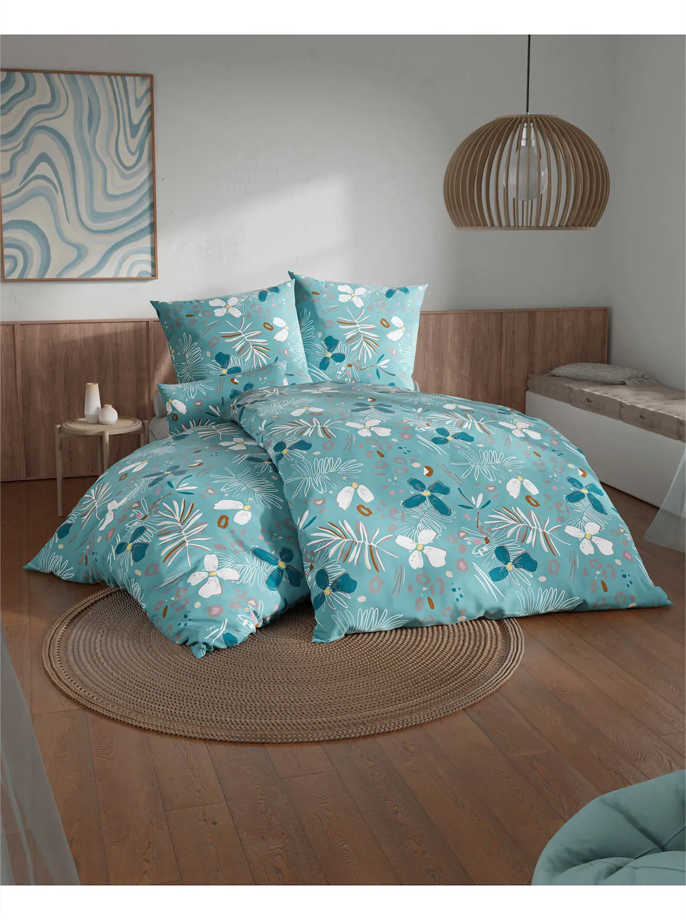Bettwäsche WÄSCHEPUR Gr. 5, blau (ozean, weiß, bedruckt), B/L: 135cm x 200cm, Renforcé, B/L: 40cm x 80cm, 2, Renforcé, 100% Baumwolle, Bettwäsche, Bettwäsche