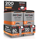 200 Rayovac Extra 13 Hörgerätebatterien - 10 Blister à 8 Batterien und 20 Blister à 6 Batterien