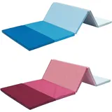 Klappbare Turnmatte | ca. 185 x 76 x 3,2 cm | Tragbare und faltbare Kinder Weichbodenmatte, auch ideal als Gymnastikmatte – Fitnessmatte – Yogamatte - Spielmatte (2er Set (1x blau / 1x pink))