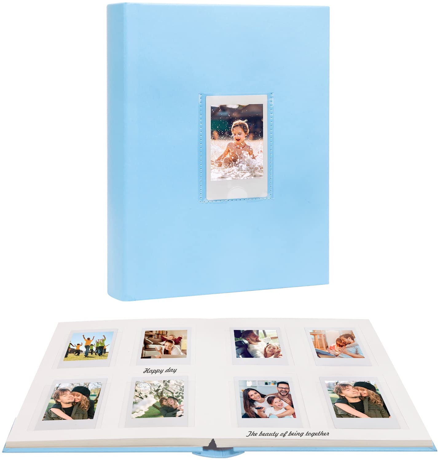 128 Hüllen Fotoalbum mit Schreibfläche, Frontfenster, Für Polaroid Fotoalben 3 Zoll Kompatibel mit Fujifilm Instax Mini 12 11 9 8 40, Polaroid 300, HP Sprocket, K-Pop Fotokarten (Blau)