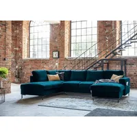 MIUFORM Lofty Lilly - Ecksofa mit Bettfunktion und Bettkasten U-FORM LINKS - 303 x 197 cm - Velours Petrolblau - Sofa Schlafsofa Couch - Weiß