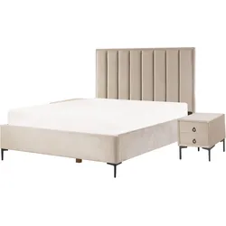 Schlafzimmer Set Samtstoff SEZANNE 160 x 200 cm Taupe
