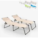 2er Set Liegestühle Strandliegen Sonnenliegen Aus Aluminium Für Strand Und Garten Mauritius - Beige