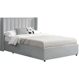 Juskys Polsterbett Savona 140x200 cm, mit Stauraum, Lattenrost, Samt-Bezug, bis 250 kg, - Hellgrau