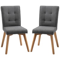 Homcom Esszimmerstühle 2er-Set mit Rückenlehne Leinen-Polyester-Gewebe Schaumstoff Gummiholz grau 45 x 61,5 x 94 cm (BxTxH)