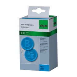 Sigel Wertmarken Bier, 2,5 cm, Als Gutscheinmarken für Gaststätten, Kantinen, Feste und Festivals geeignet, 1 Packung = 100 Stück