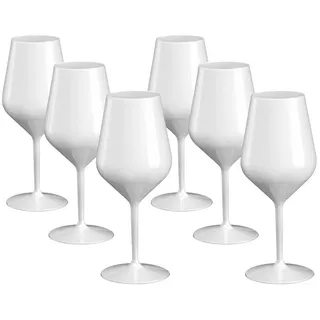 DoimoFlair Weingläser aus Kunststoff bruchsicher Weinbecher Sektgläser Plastik Weiß 47 cl. Set 6 Stück