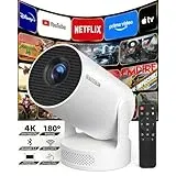 Beautiebeam Beamer Full HD 1080P Mini Beamer 4K, Auto Trapezkorrektur, Mini Projector 180°Dreh Videoprojektor Unterstützt 2.4/5G Dual WiFi6, Bluetooth5.0 mit Android11/OS11,Outdoor Heimkino