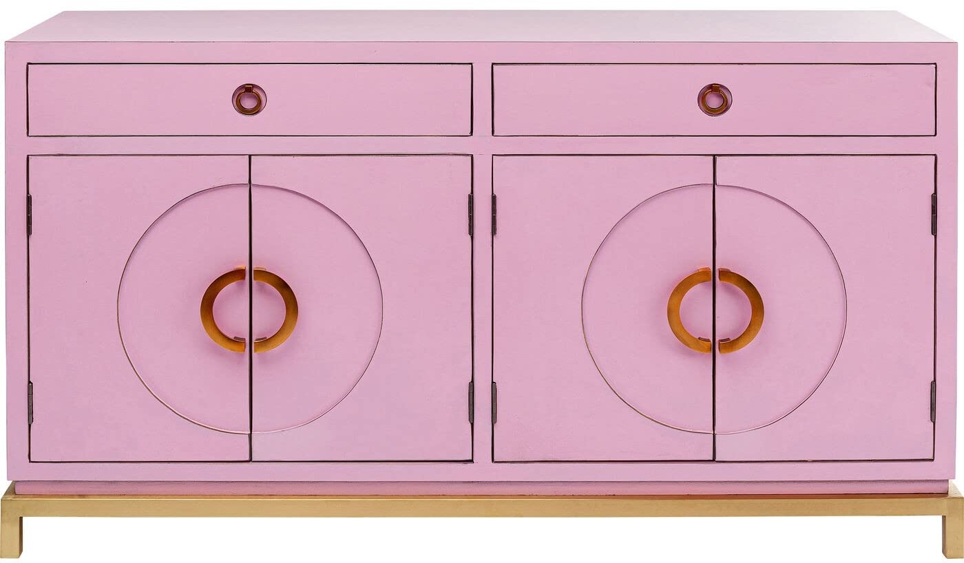 Kare Design Sideboard Disk Pink, rosane, breite Kommode, Schrank mit 2 Doppeltüren und 2 Schubladen für Wohnzimmer, pinkes Vintage TV Sideboard, (H/B/T) 84x150x50cm