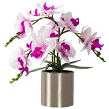 LESING Künstliche Orchidee mit Vase, realistische Orchideen, künstliche Orchidee, Bonsai-Pflanzen im Topf, Arrangement für Zuhause, Hochzeit, Party, Esstisch, Tischdekoration (weiß, lila,