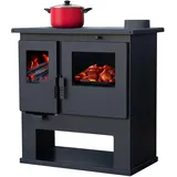Kaminofen holzofen ALAZ Mouse GP8M Schwarz 9 kW, Kaminofen mit Backfach, Kamin Heizofen Dauerbrandofen Holzofen, Кaminholz Hüttenofen, Кaminfeuer, Fireplace Wood