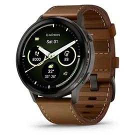 Garmin Venu 4 45 mm Schwarz/Schiefergrau Leder Armband Dunkelbraun